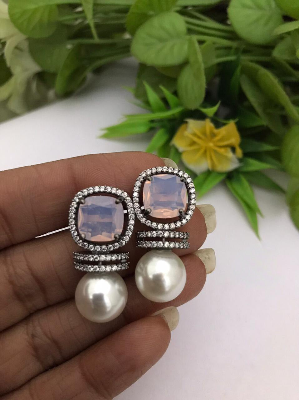 Sona Creation Silver Plated AD Stone Stud Earrings